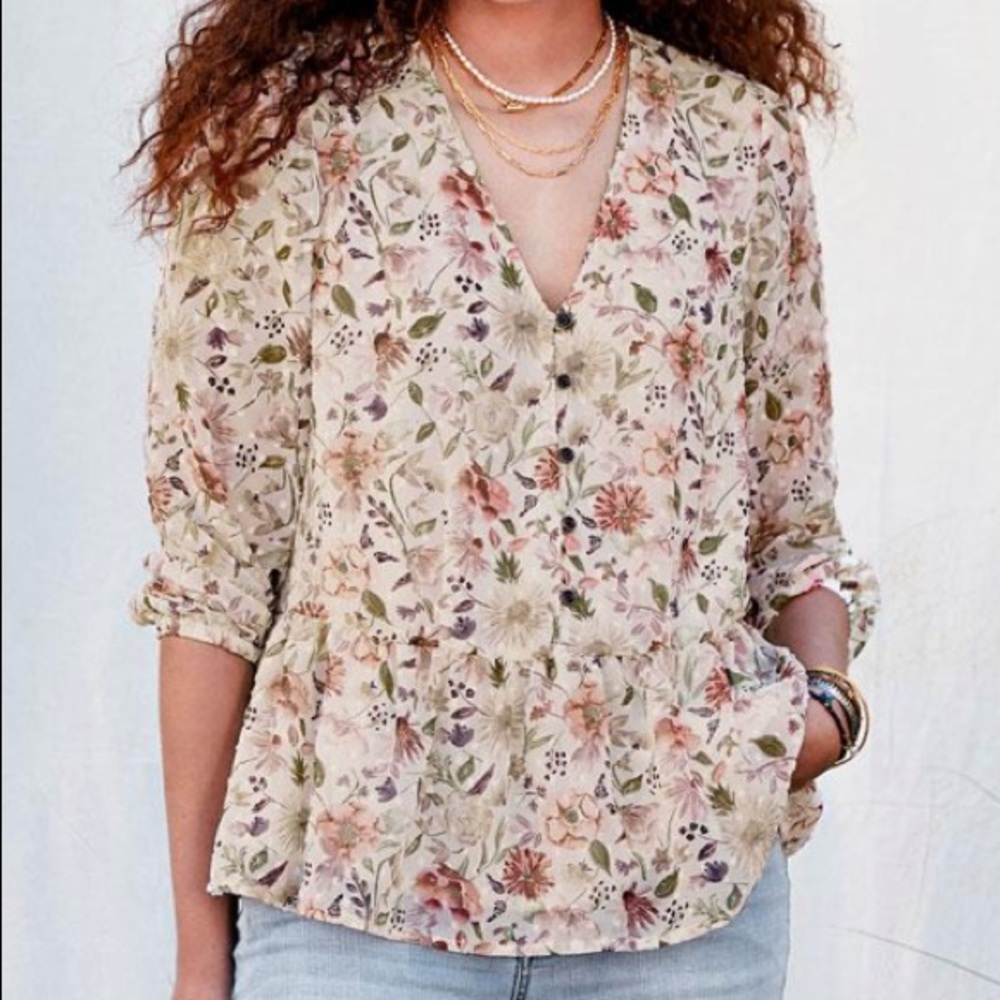 Matilda Jane Good Heart Zilker Blouse in Watercolor Floral Prplum Sizes XS & M